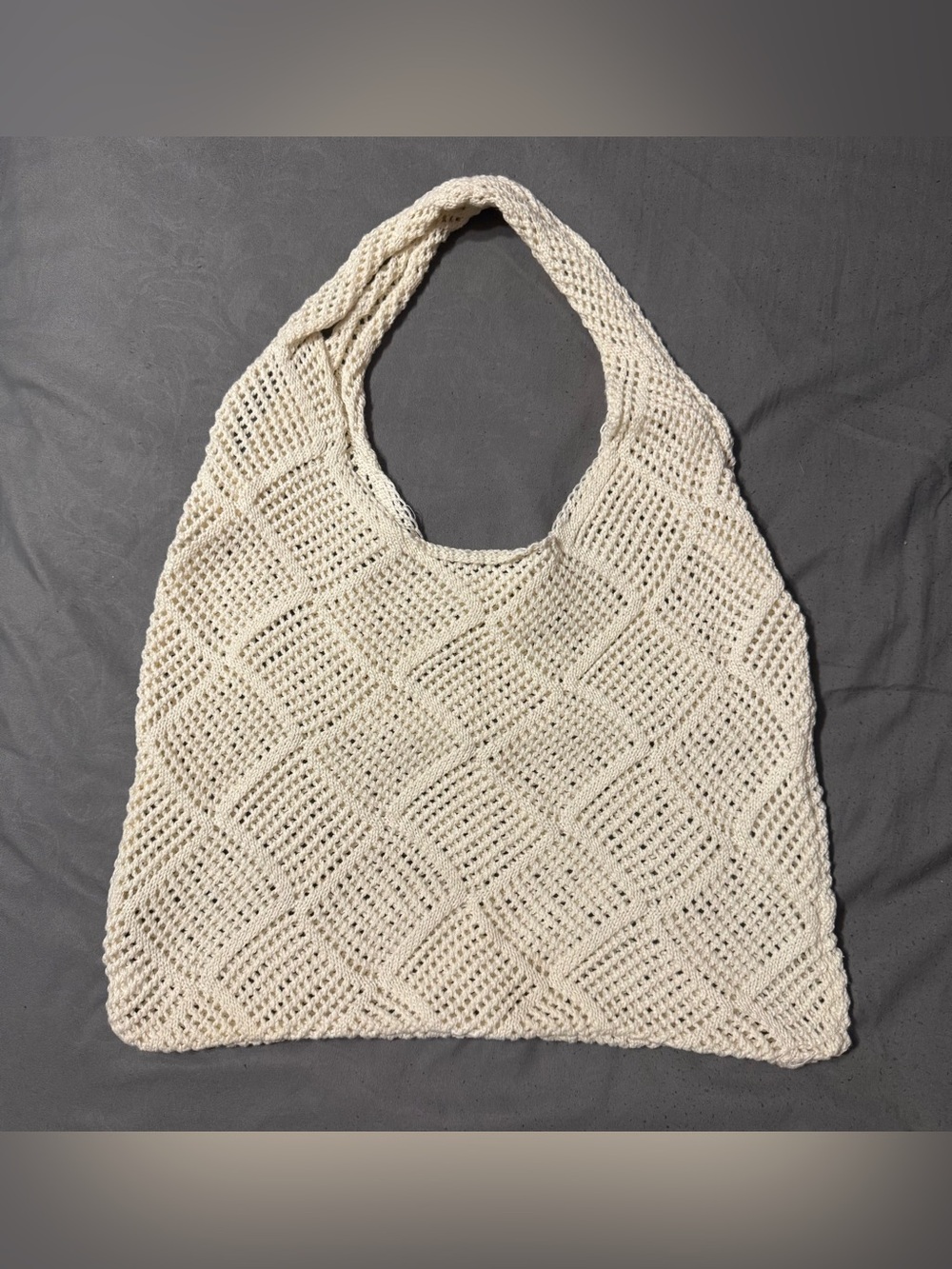 Women’s Beige Geometric Crochet Accent Shoulder Bag, Casual Shoulder Strap